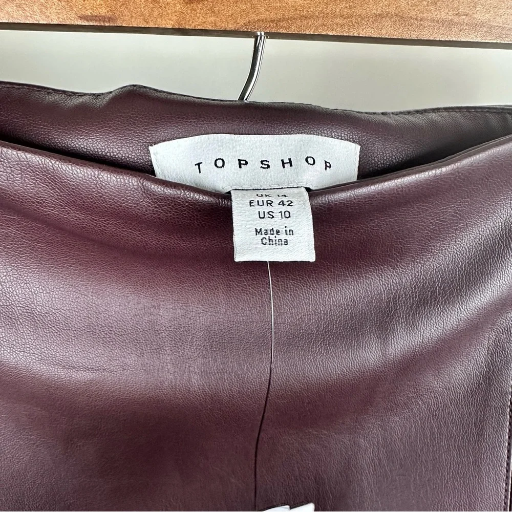 Topshop Faux Leather Mini Skirt Oxblood Slit Y2K Trendy
